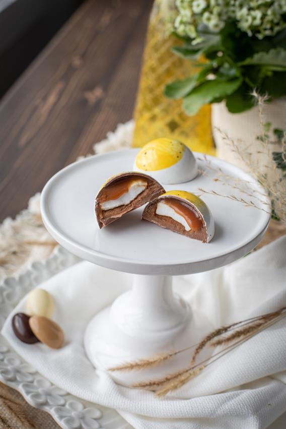 Dôme coco caramel guimauve praliné croquant vertical